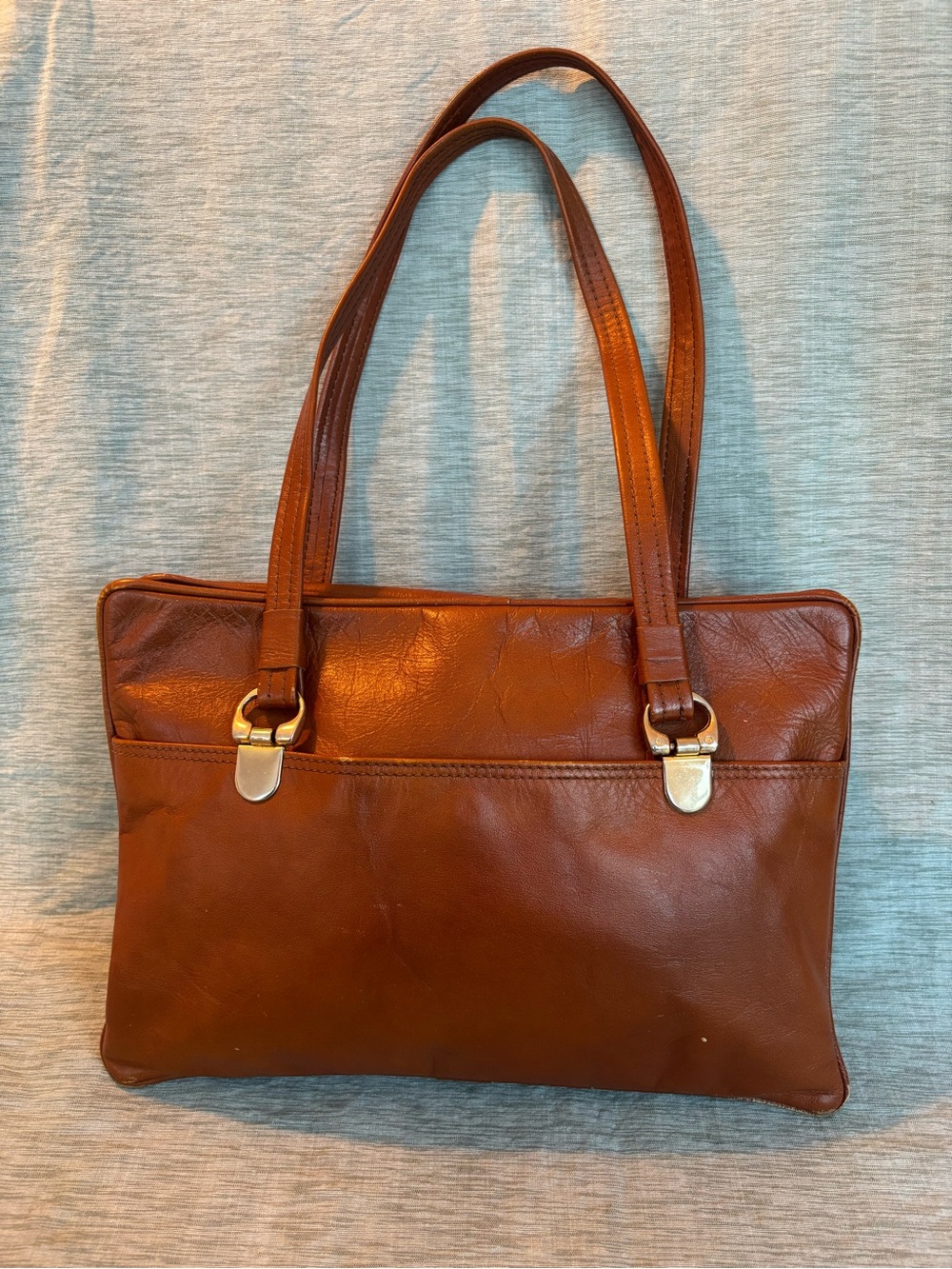 Vintage Contessa Brown Leather Tote Bag with Double Straps